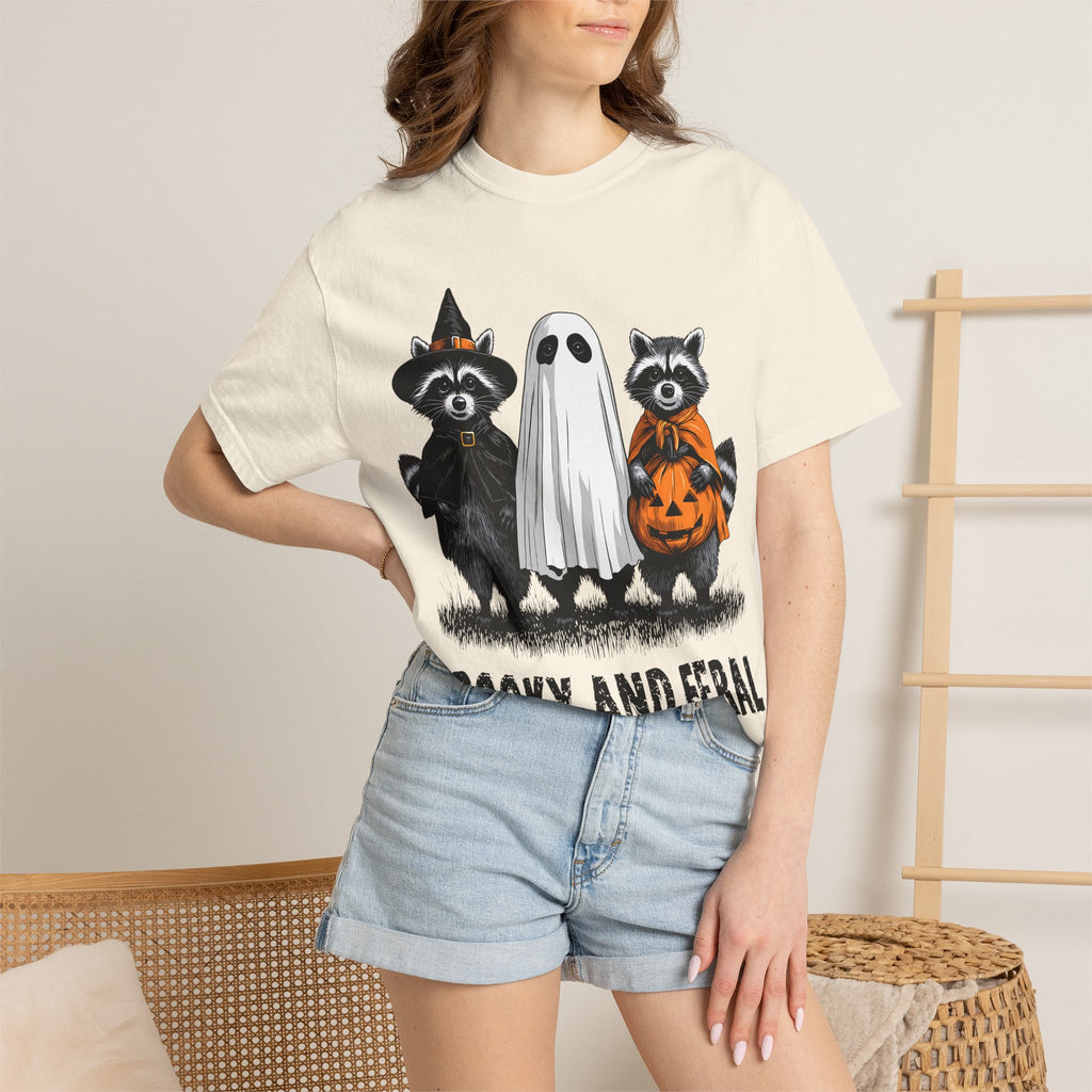 Spooky and Feral Halloween T-Shirt — Raccoon Ghost Pumpkin Costume Tee