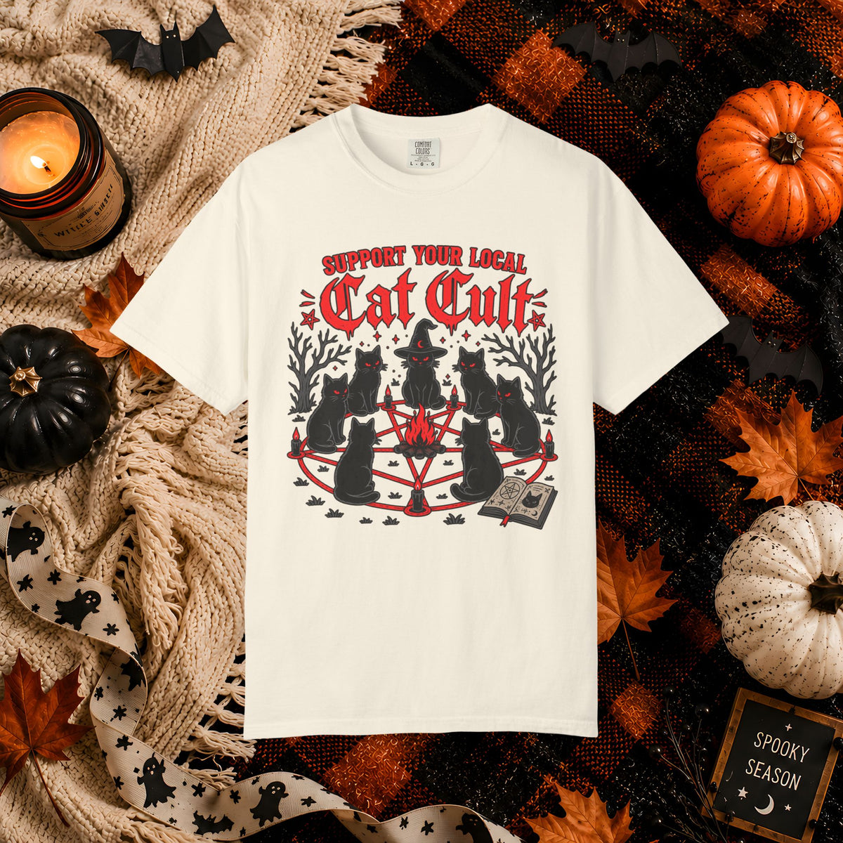 Support Your Local Cat Cult T-Shirt — Funny Witchy Halloween Cat Shirt