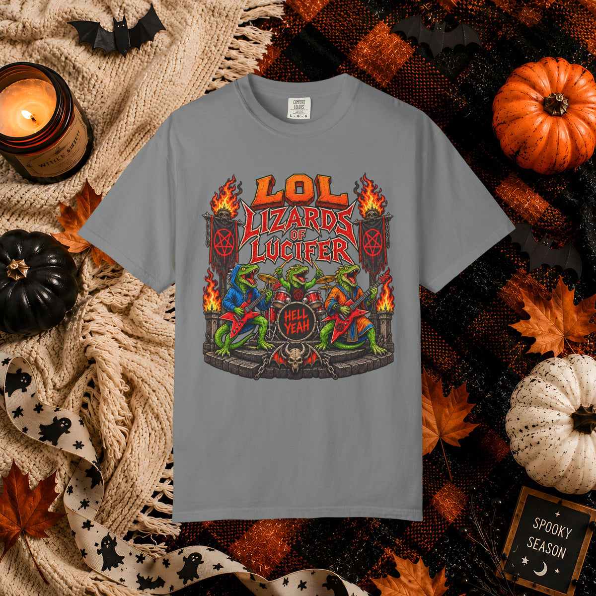 Lol Lizards Lucifer Graphic T-Shirt — Retro Heavy Metal Halloween Tee