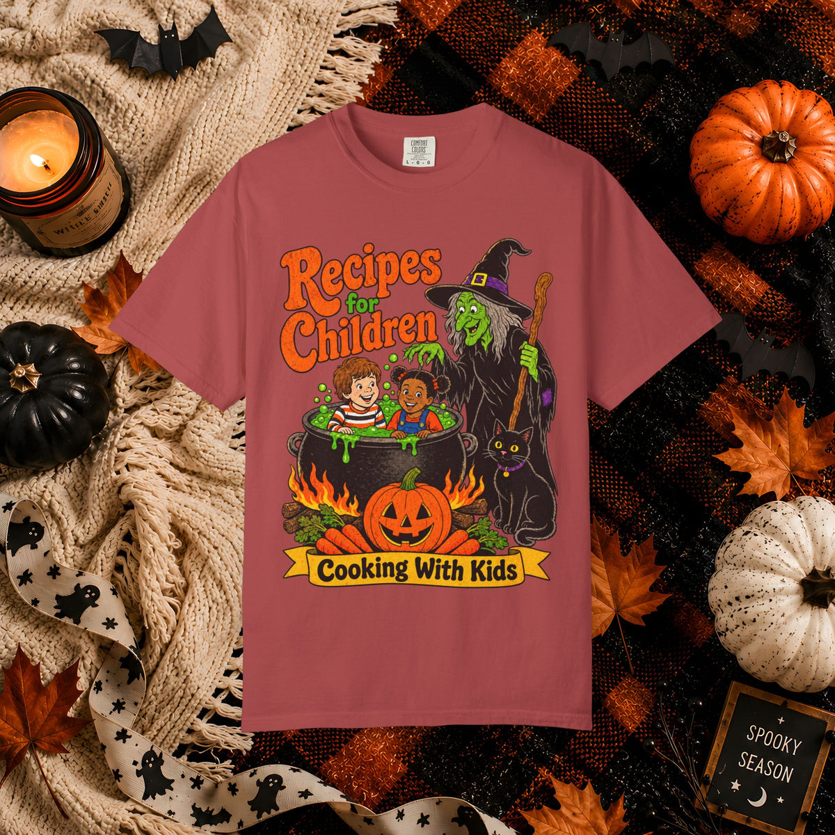 Halloween Kids Cooking T-Shirt — "Recipes for Children: Cooking With Kids" Witch Cauldron Design