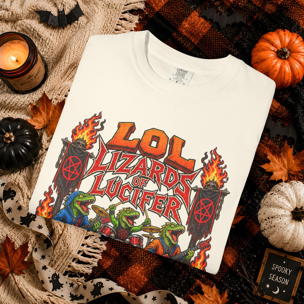 Lol Lizards Lucifer Graphic T-Shirt — Retro Heavy Metal Halloween Tee
