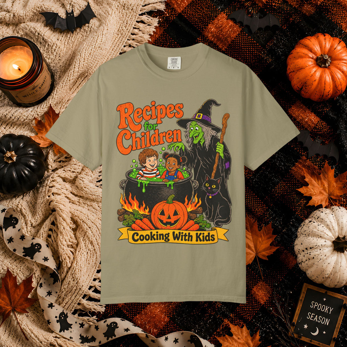 Halloween Kids Cooking T-Shirt — "Recipes for Children: Cooking With Kids" Witch Cauldron Design