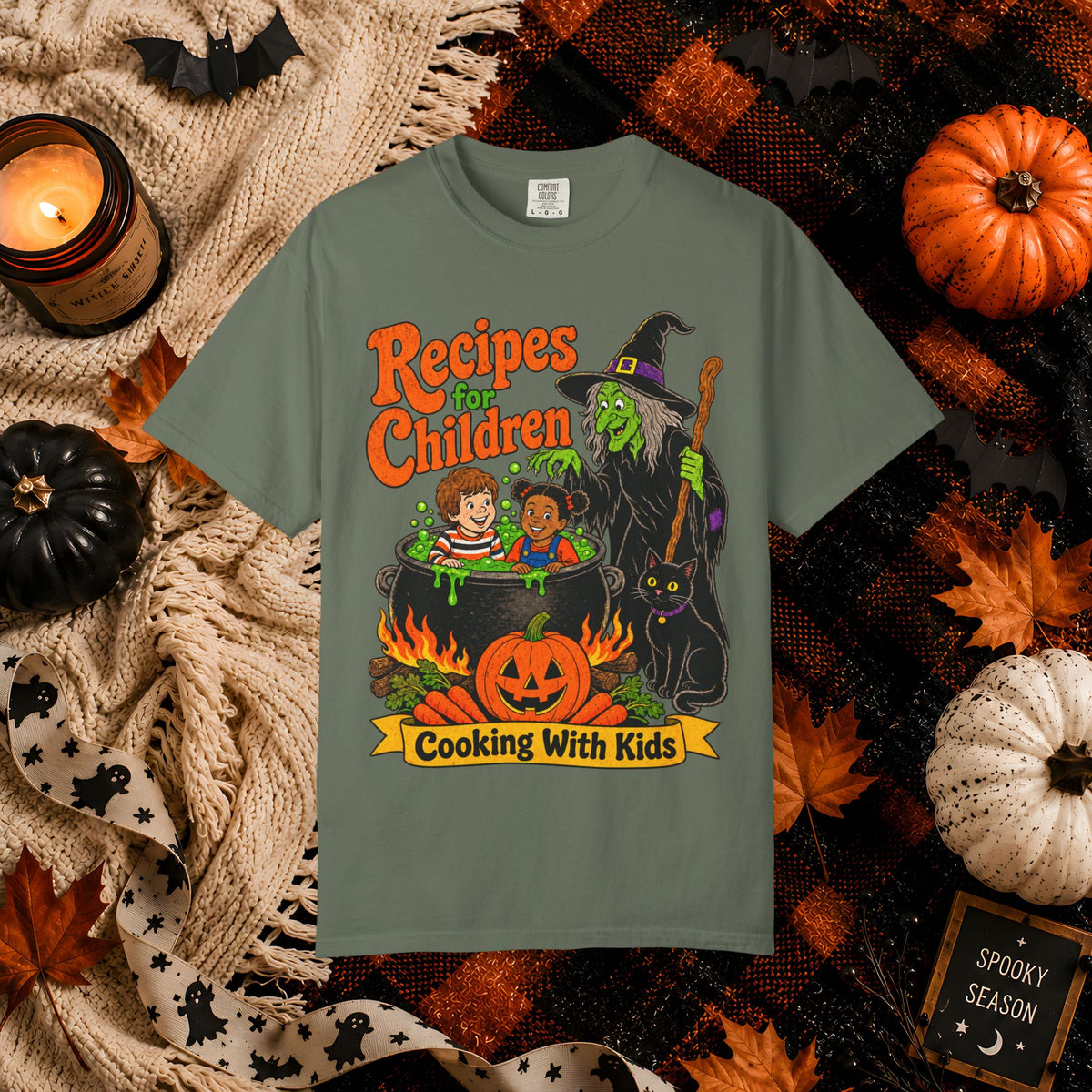 Halloween Kids Cooking T-Shirt — "Recipes for Children: Cooking With Kids" Witch Cauldron Design