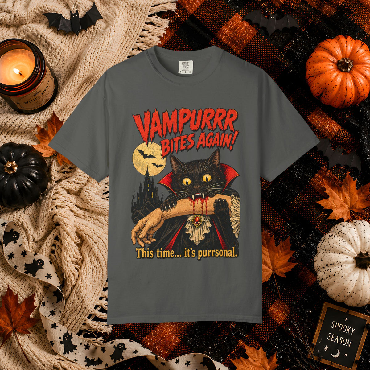 Vampurrr Bites Again! Cat Vampire Halloween T-Shirt — “This time... it's purrsonal.”