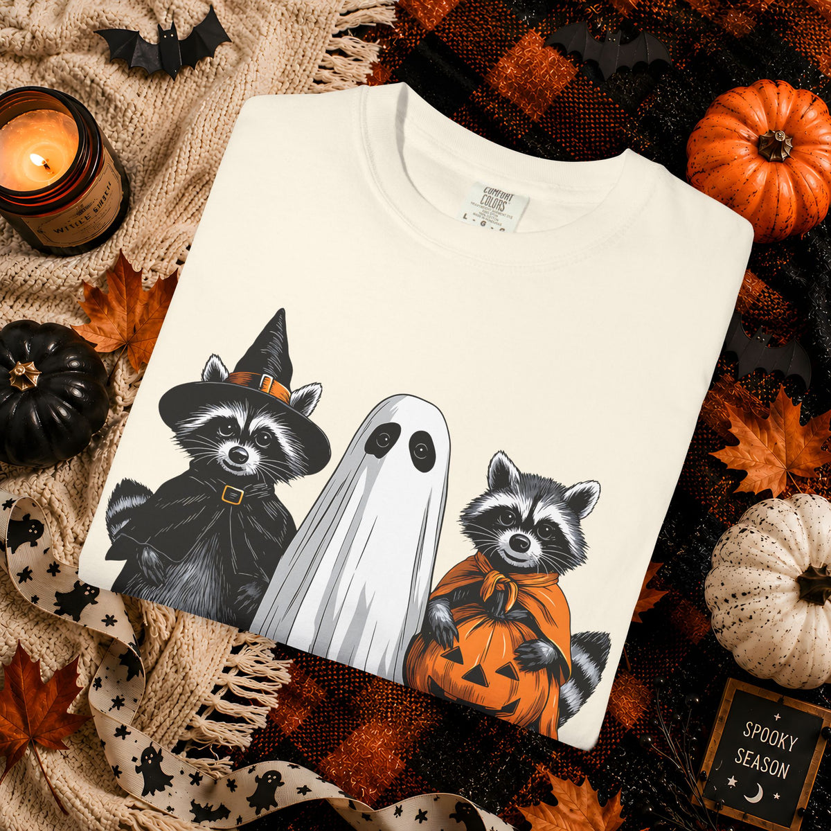 Spooky and Feral Halloween T-Shirt — Raccoon Ghost Pumpkin Costume Tee