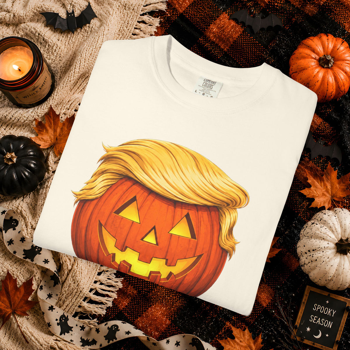 Trumpkin Halloween T-Shirt — Jack-O'-Lantern with Signature Hair