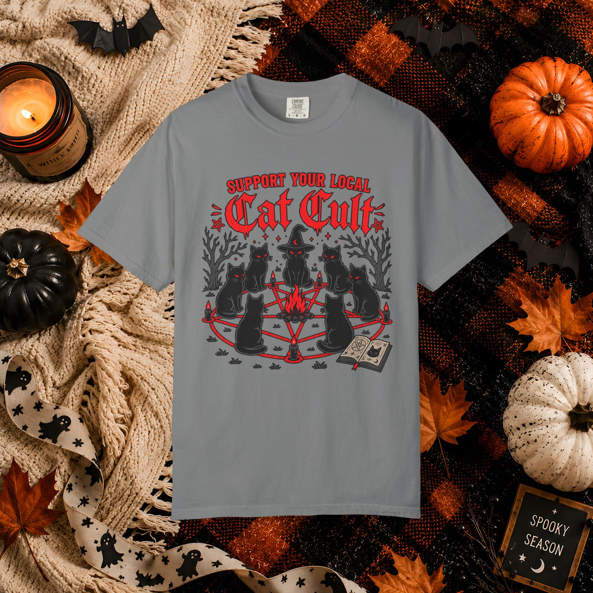 Support Your Local Cat Cult T-Shirt — Funny Witchy Halloween Cat Shirt
