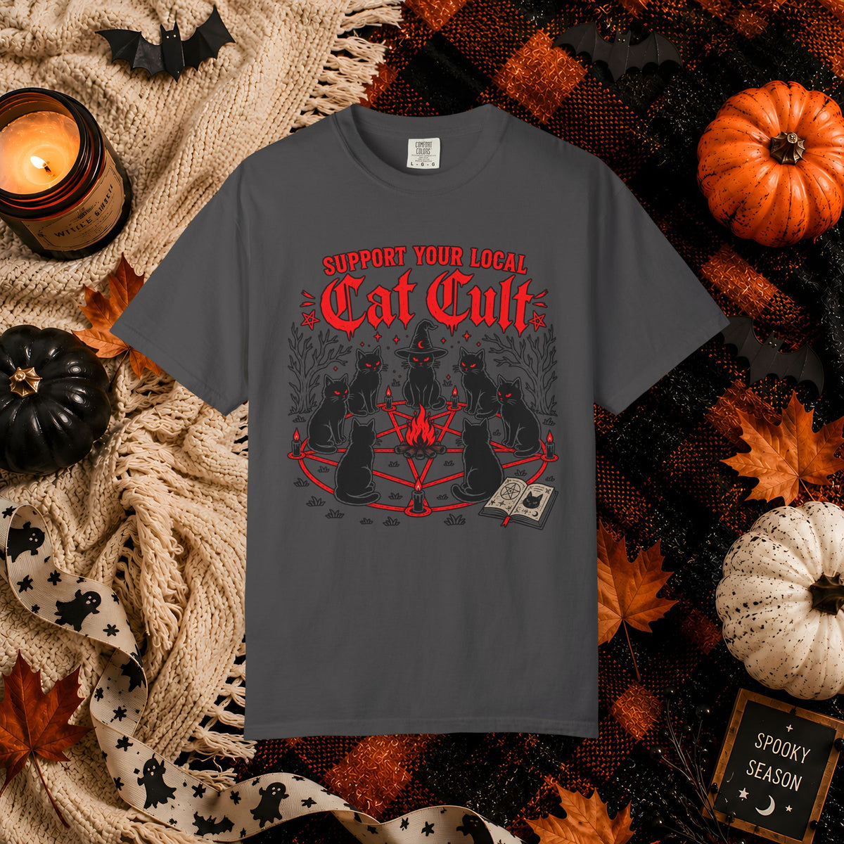 Support Your Local Cat Cult T-Shirt — Funny Witchy Halloween Cat Shirt