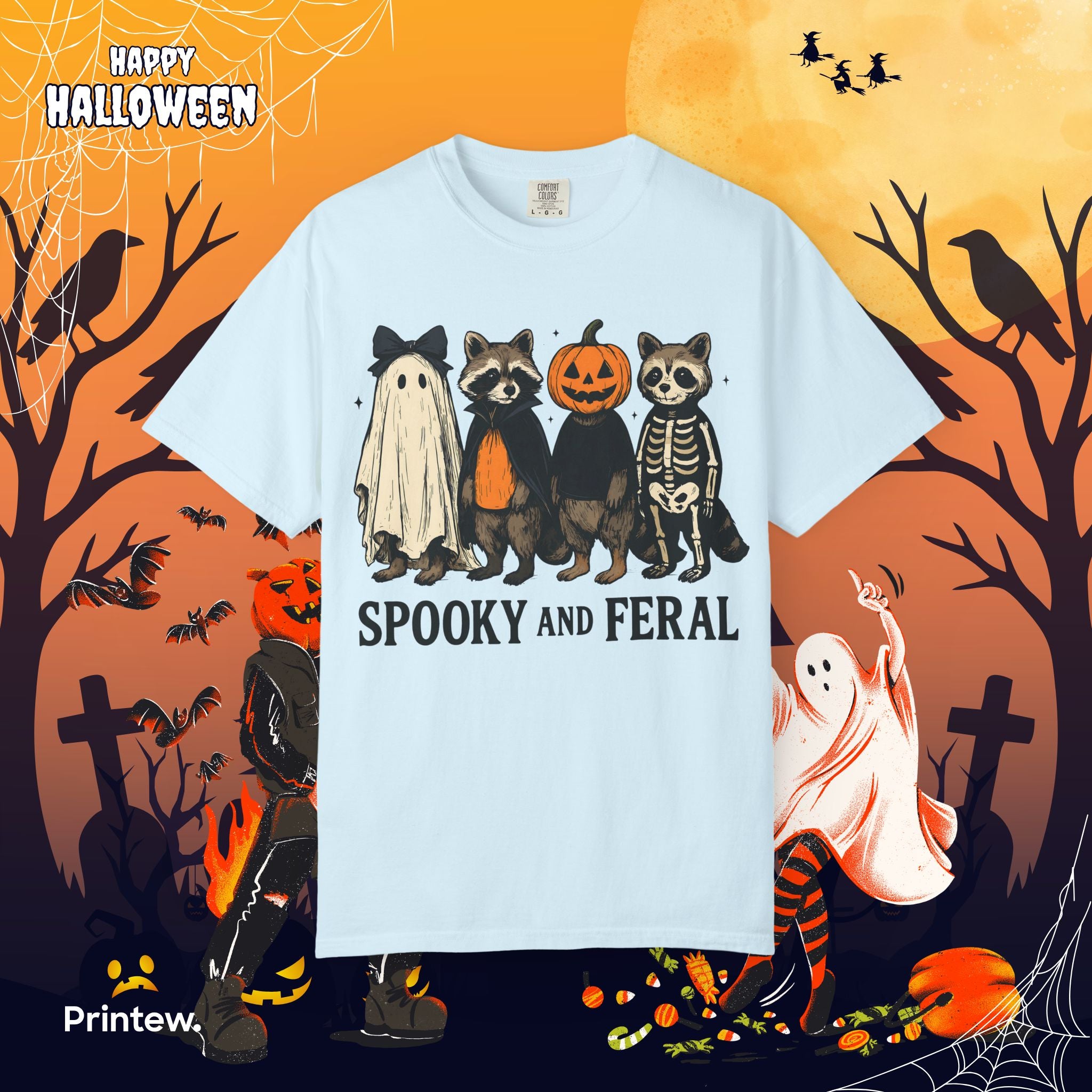 Spooky and Feral Halloween Raccoon T-Shirt